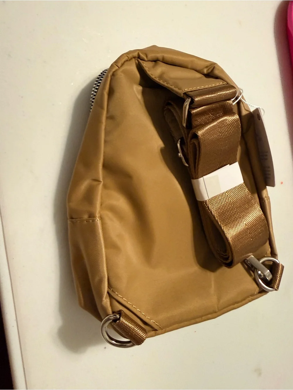 lululemon athletica Tan Mini Backpack Pouch with Silver Hardware